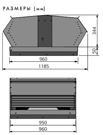 Габаритные размеры крышных вытяжных вентиляторов TKV/TKH 960 A1 / 960 B1