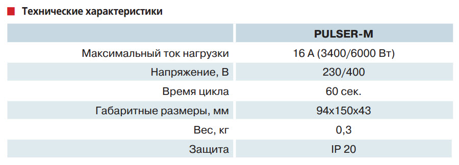 
Технические характеристики:регулятор мощности одно- и двухфазных электронагревателей PULSER-M