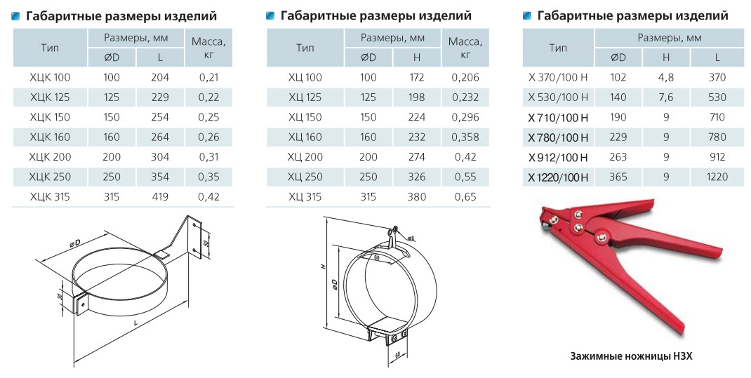 Нейлоновые хомуты серии Х габаритные размеры: 